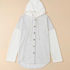 Women's Gray and White Hooded Button-Up Oversized Sweatshirt Women’s Smal